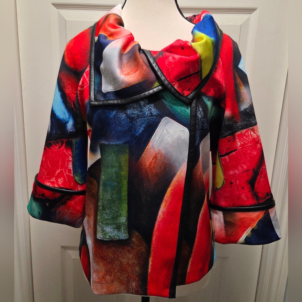 Joseph Ribkoff Colorful Abstract Bold Statement Blazer Blouse